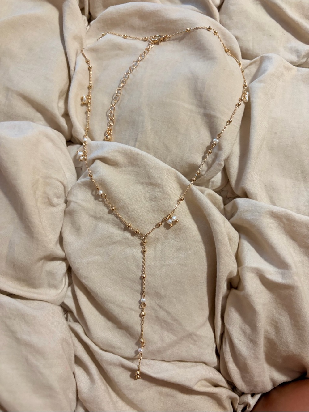 Free People Pearl Station Lariat Statement Necklace